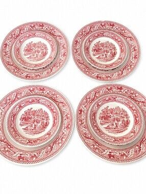 8 Vintage Memory Lane, Made In USA, Pink and White Dishes